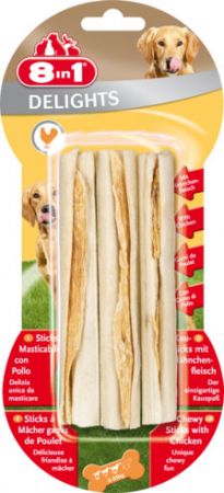 Delights Chew Sticks Chicken. Жевательные палочки для собак с куриным мясом (13см), 3 шт. 8in1 (8в1)